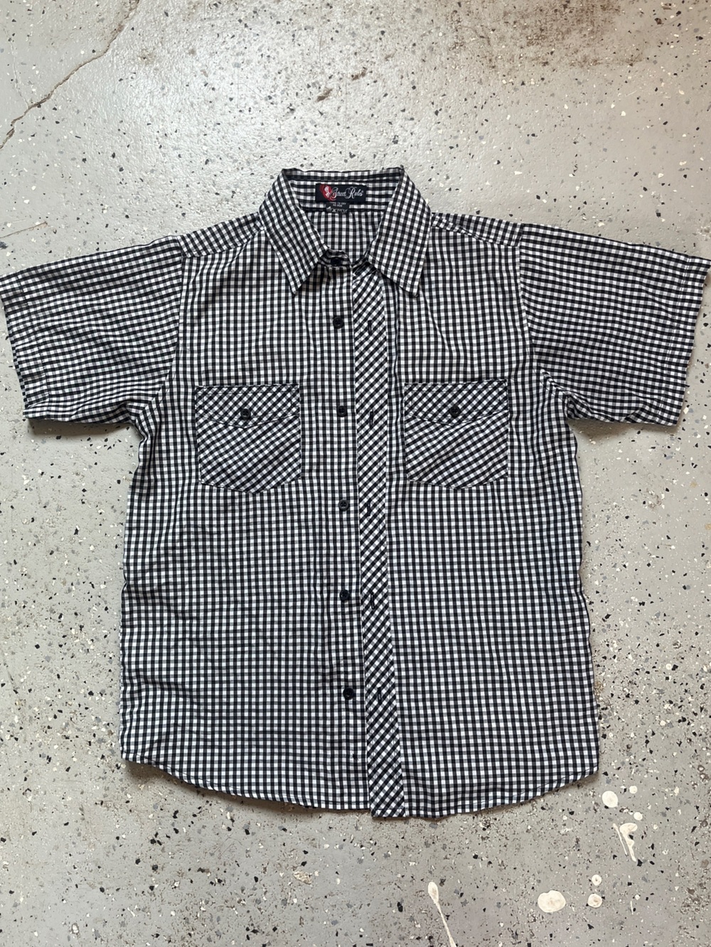 Men's Black & White Gingham Short-Sleeve Button-Down Shirt